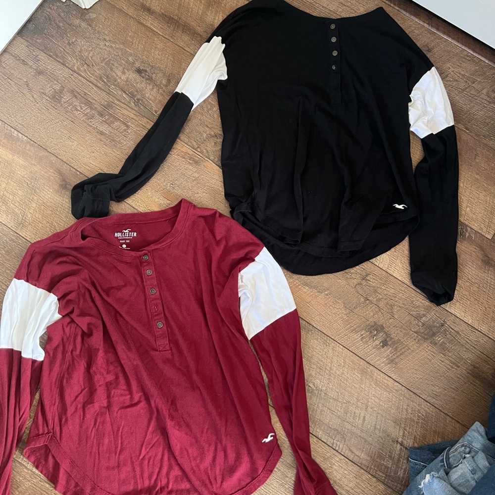 hollister long sleeve baby tees, maroon and black, size xs
